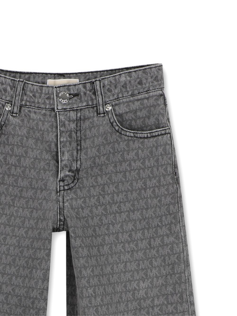 Pantaloni in denim (99% co, 1% ea) con "mk signature" all-over illustrazione in laser treatment. Regolabile fascia in vita until 10y. Zip e branded button chiusura sul davanti. Tasche sul davanti e sul retro. R30703 Z11 MICHAEL KORS KIDS
