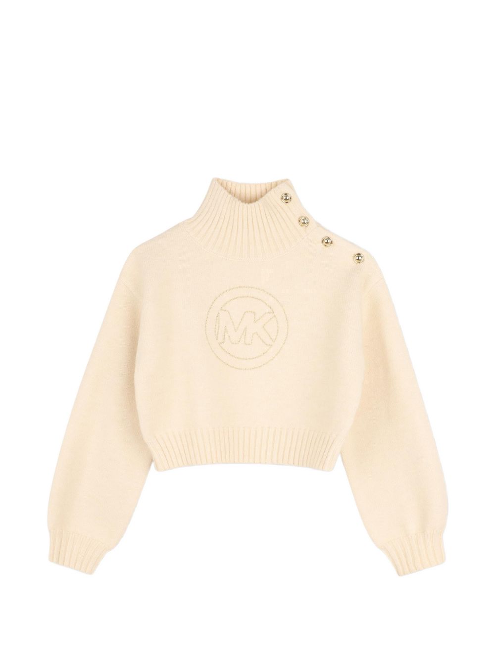 High-necked in maglia felpa. Ribbed collar, fondo garment e fondo maniche. "michael kors" branded buttons al spalla. "mk charm" ricamo sul davanti. R30720 247 MICHAEL KORS KIDS