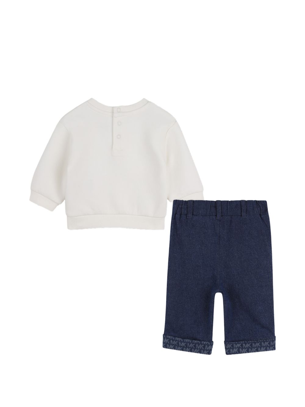 Sweatshirt e pantaloni set. Double jersey sweatshirt con a snaped opening sul retro e illustrazione 'mk star' con gold effetto metallizzato sul davanti. Pantaloni in denim con turn-ups con all-over "mk" illustrazione in laser treatment. Vita elastica R30840 Z10 MICHAEL KORS KIDS