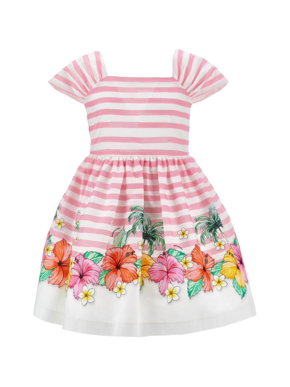Abito popeline st.hibiscu Bianco+Fuxia 11H9258657 9993 MONNALISA KIDS
