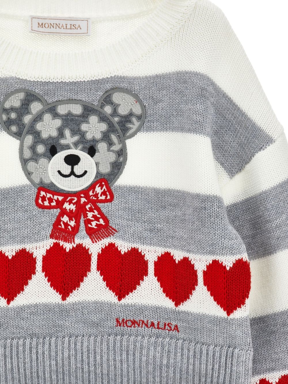 Pull orsetto fiore mix wo panna+grigio 19H6068062 0132 MONNALISA KIDS