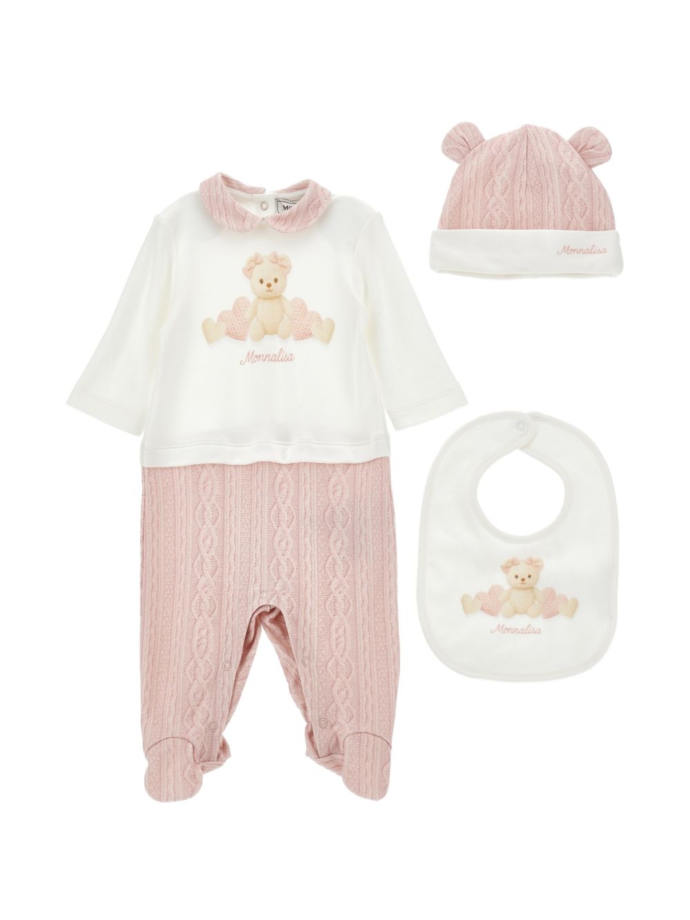 Set tutina+ bavaglio+ cuf Panna+Rosa Antico 35H5068001 0191 MONNALISA KIDS