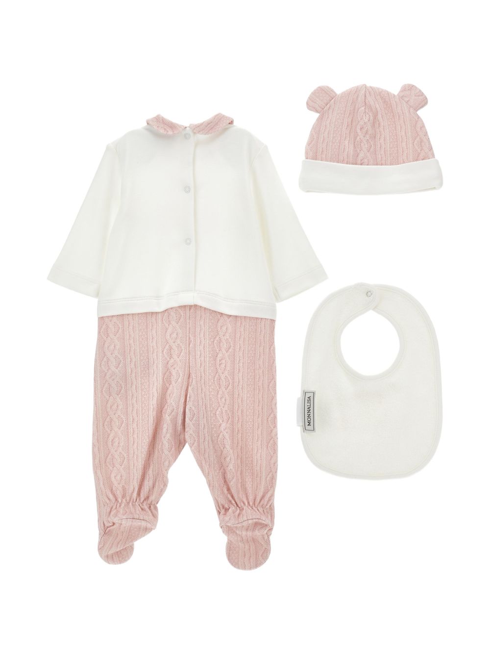 Set tutina+ bavaglio+ cuf Panna+Rosa Antico 35H5068001 0191 MONNALISA KIDS