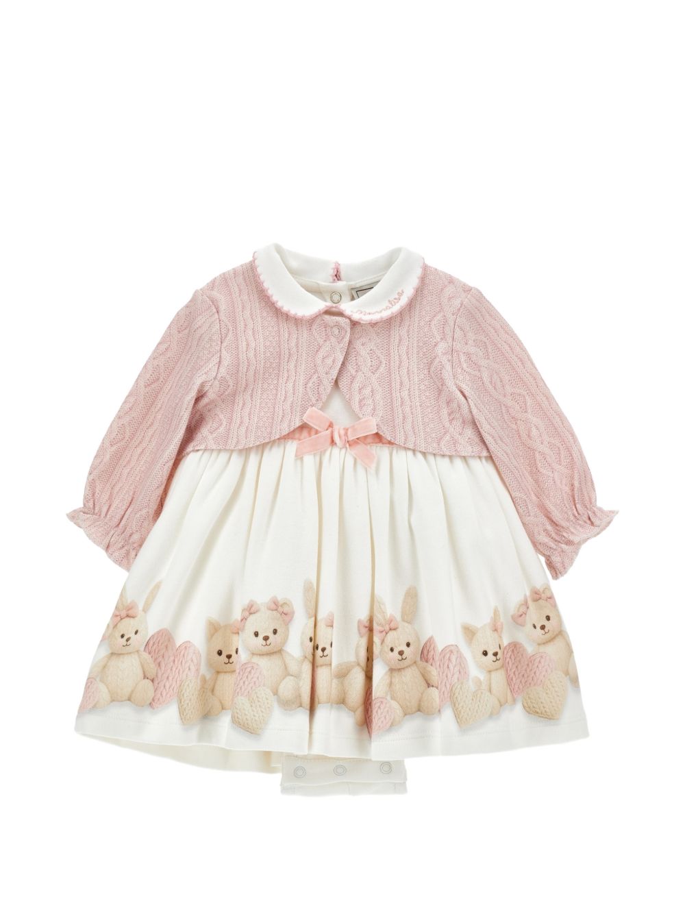 Completo abito con paglia Panna+Rosa Antico 35H5078001 0191 MONNALISA KIDS