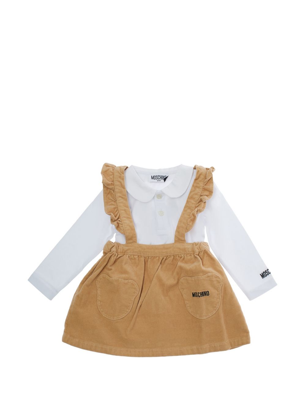 Completo con bretelle marrone MDK03ILVC02 20351 MOSCHINO KIDS