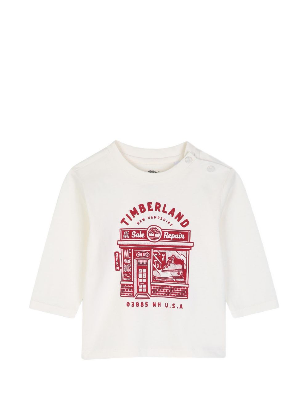 100% cotton from organic farming jersey maniche lunghe t-shirt, chiusura con bottoni automatici at spalla, printed illustrazione on davanti. T61028 127 TIMBERLAND KIDS
