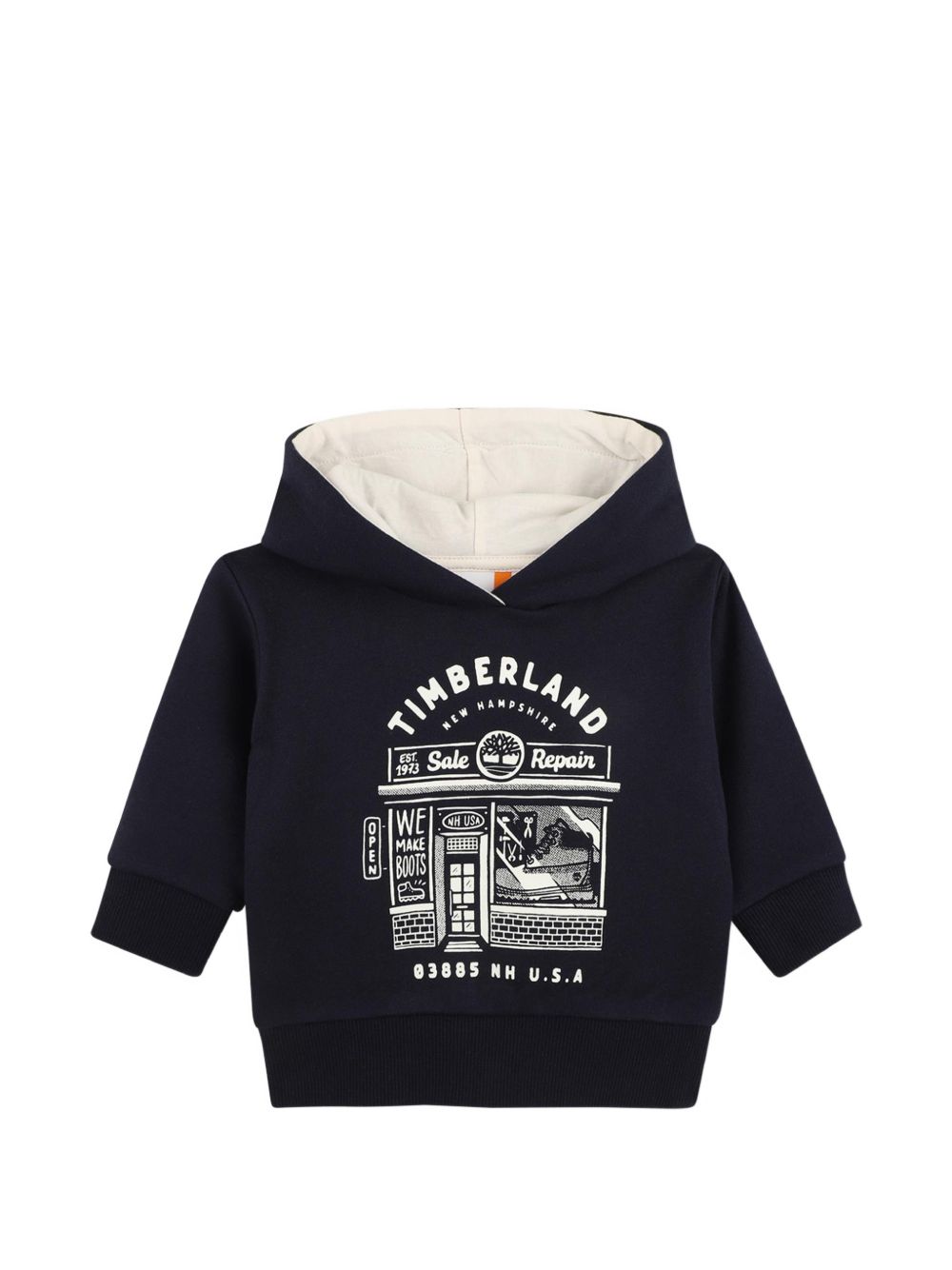 80% cotton from organic farming / 20% polyester brushed cotone garzato con cappuccio sweatshirt, printed illustrazione on davanti. T61034 849 TIMBERLAND KIDS
