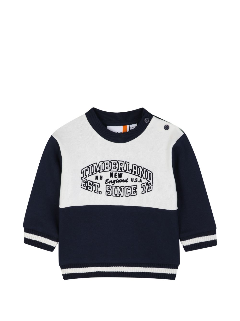 Sweat-shirt + jog pantaloni set. 80% coton / 20% polyester cotone garzato. Bicolor sweatshirt con davanti yoke, chiusura con bottoni automatici on spalla, a righe costina at fondo maniche e body, printed illustrazione on davanti. Jog pantaloni con vi T61037 849 TIMBERLAND KIDS