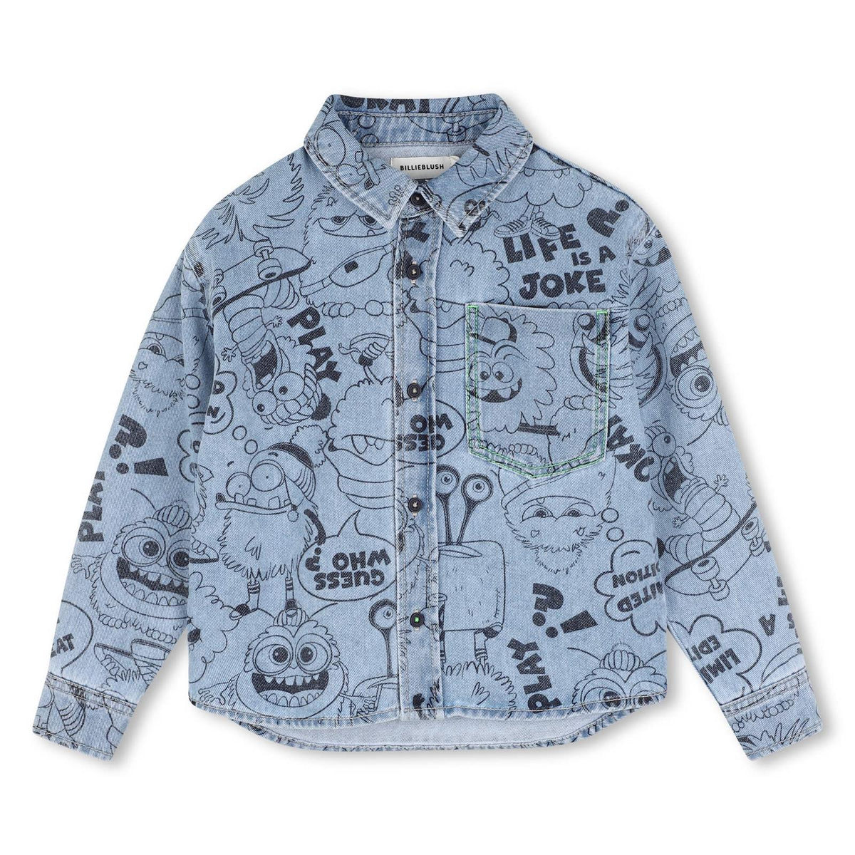 Denim shirt con an all-over "monstars", one chest tasca, buttoned chiusura. U22305 Z18 BILLIE BLUSH KIDS