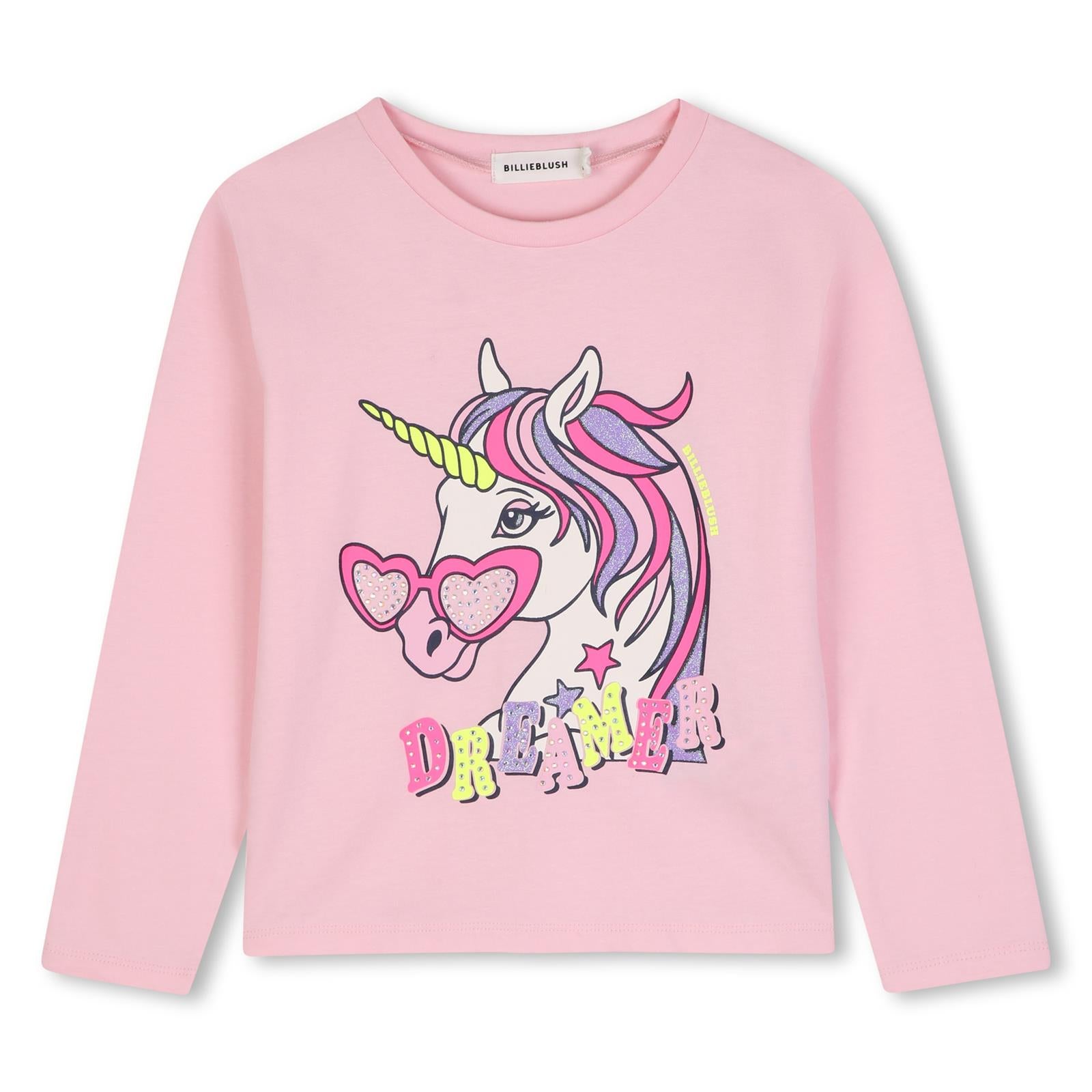T-shirt in jersey, maniche lunghe, illustrazione con strass sul davanti. Vestibilità comfort. U22384 467 BILLIE BLUSH KIDS