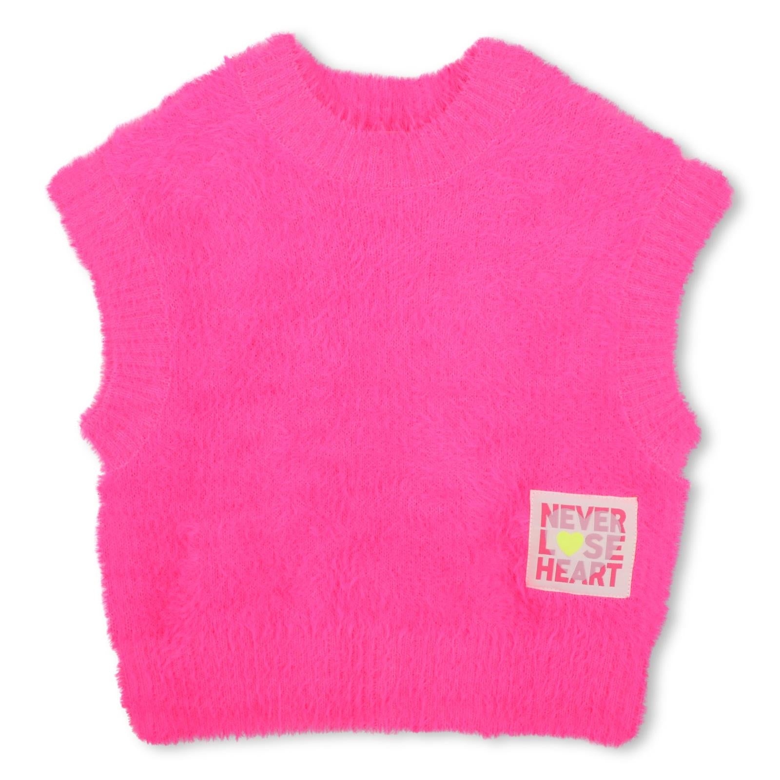 Senza maniche maglione in maglia in filato morbido, etichetta fantasia sul davanti. U22393 47A BILLIE BLUSH KIDS
