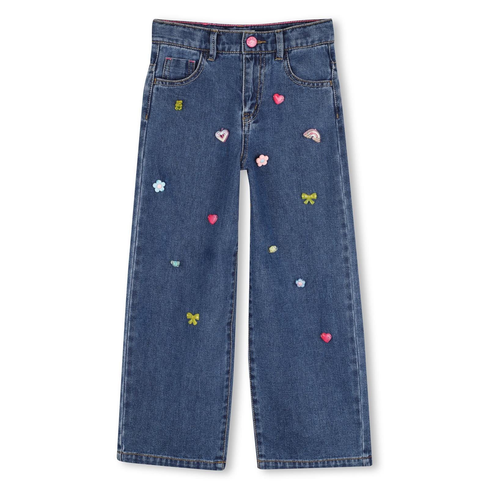 Pantaloni in denim, 5 tasche, vita regolabile con zip, elementi fantasia. Vestibilità baggy. U22410 Z22 BILLIE BLUSH KIDS