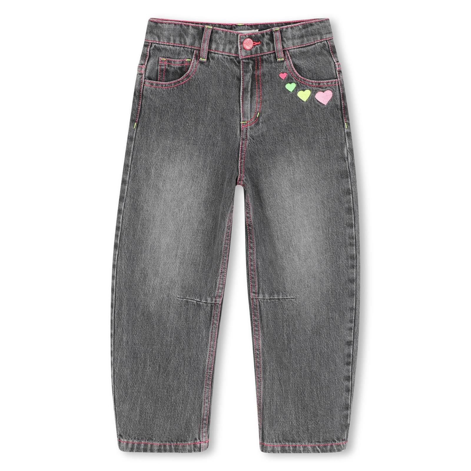 Pantaloni in denim, 5 tasche, vita regolabile con patta, ricamo sul davanti, pince alle ginocchia. Vestibilità a barile. U22413 Z20 BILLIE BLUSH KIDS