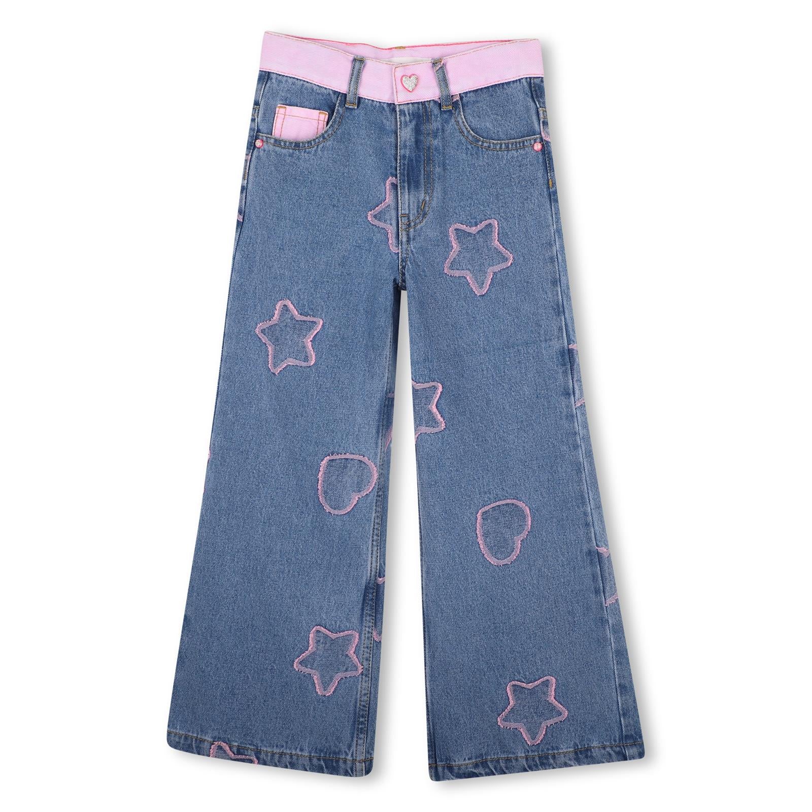 Jacquard bicolore pantaloni in denim, 5 tasche, vita regolabile con patta, cintura e taschino portamonete in twill a contrasto. Vestibilità ampia. U22416 Z10 BILLIE BLUSH KIDS