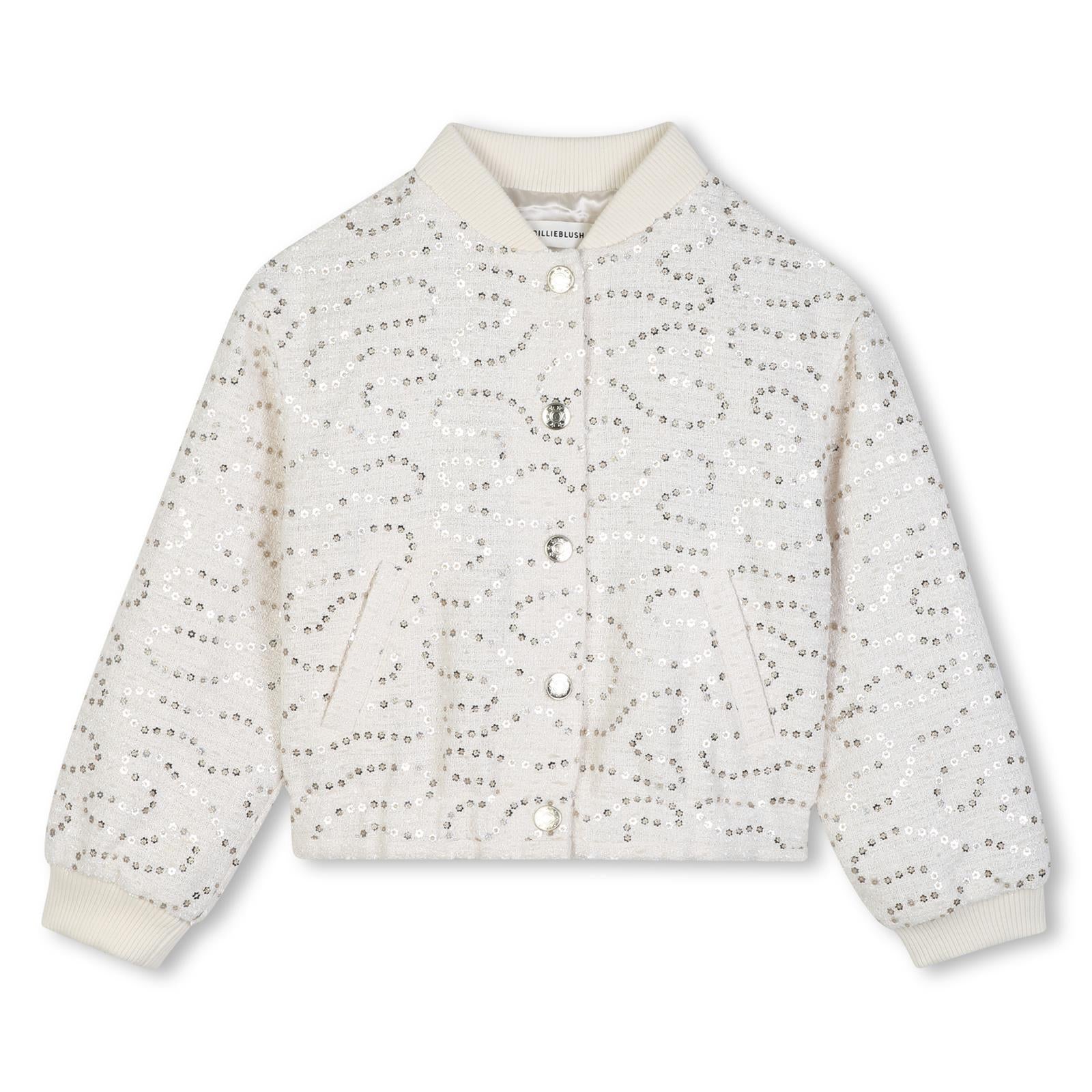 Tweed jacket ricamato con paillettes, 2 tasche, costina on scollo e polsini, chiusura con bottoni automatici. U22433 121 BILLIE BLUSH KIDS