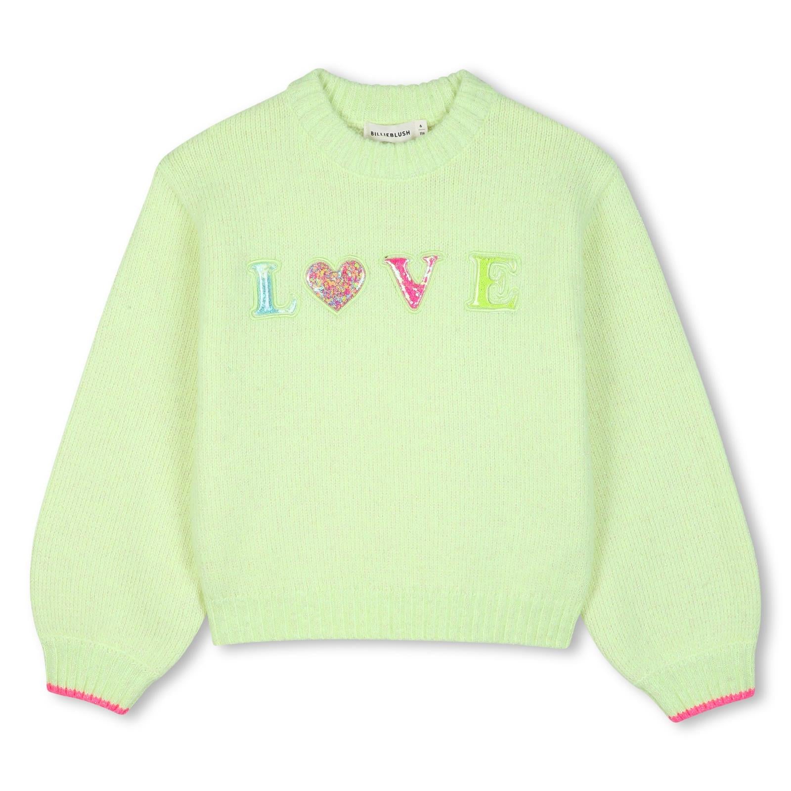 Maglione in maglia, filato morbido lucido, applicazioni in plastica con multicolore paillettes flottanti sul davanti. U22467 552 BILLIE BLUSH KIDS