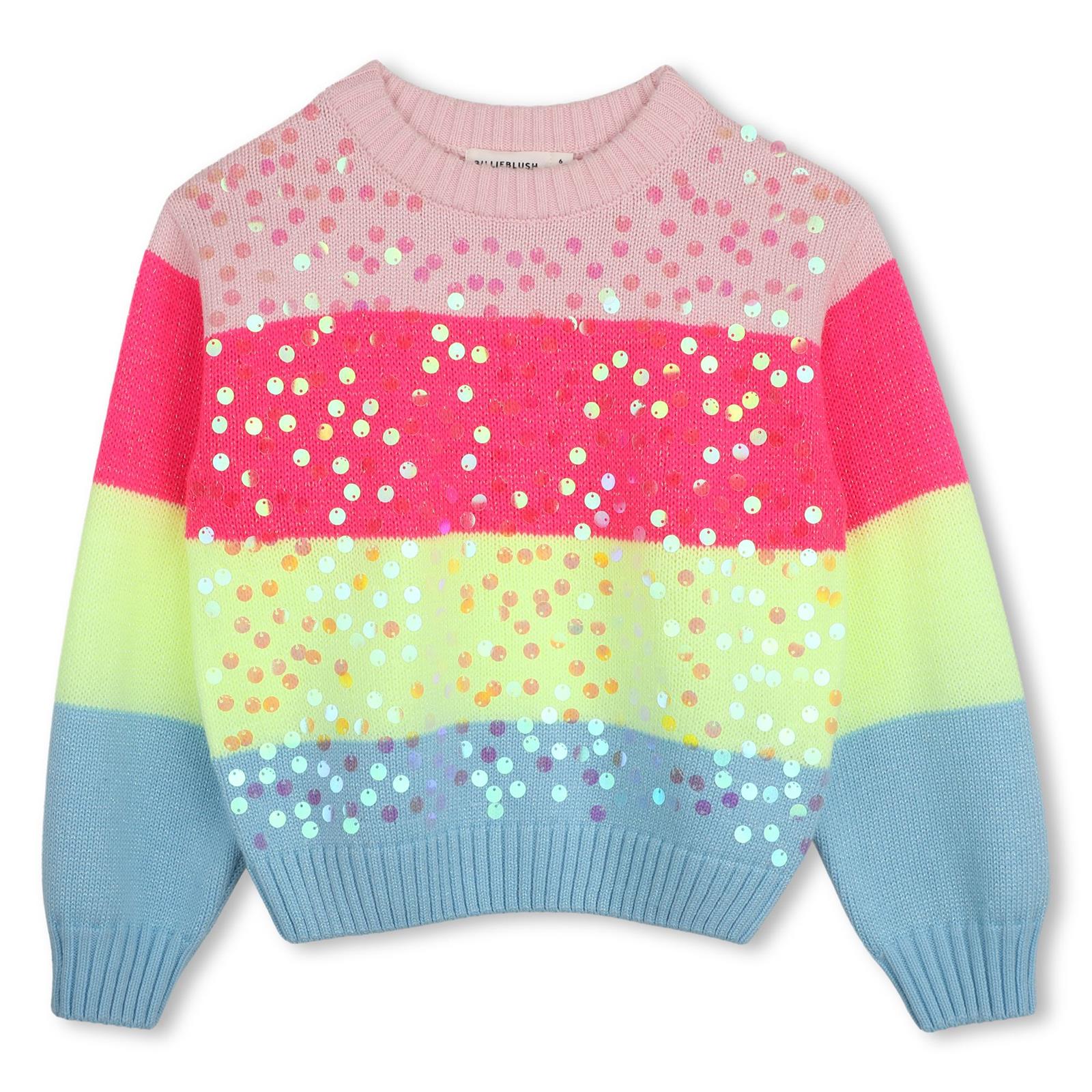 A righe maglione in maglia, ricamato con paillettes trasparenti lucide sul davanti. U22469 Z41 BILLIE BLUSH KIDS