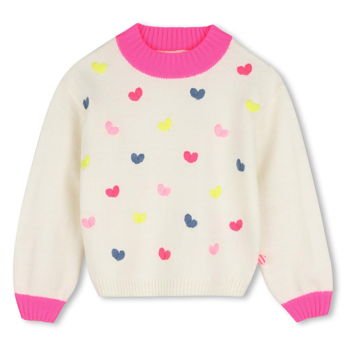 Maglione in maglia con ricamo a cuore multicolore sul davanti, bordi in costina a contrasto. U22472 121 BILLIE BLUSH KIDS