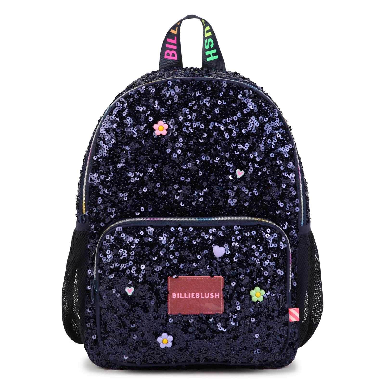 School backpack. Lucido paillettes e polyester twill. Fantasia charms sul davanti. Billieblush neon badge. Printed handle. Padded retro e spalla straps, for better comfort. Mesh tasche on sides. Multicolor chiusura con zip. A righe woven label. Match U22537 85T BILLIE BLUSH KIDS