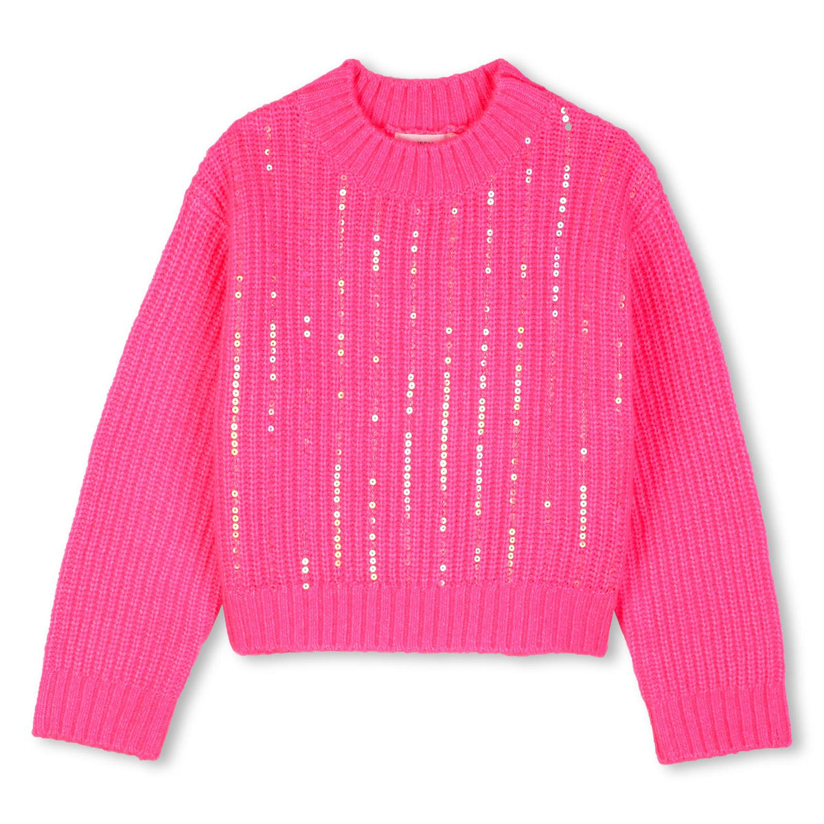 Maglione in maglia con righe di paillettes ricamate between ribs sul davanti. U22561 47A BILLIE BLUSH KIDS