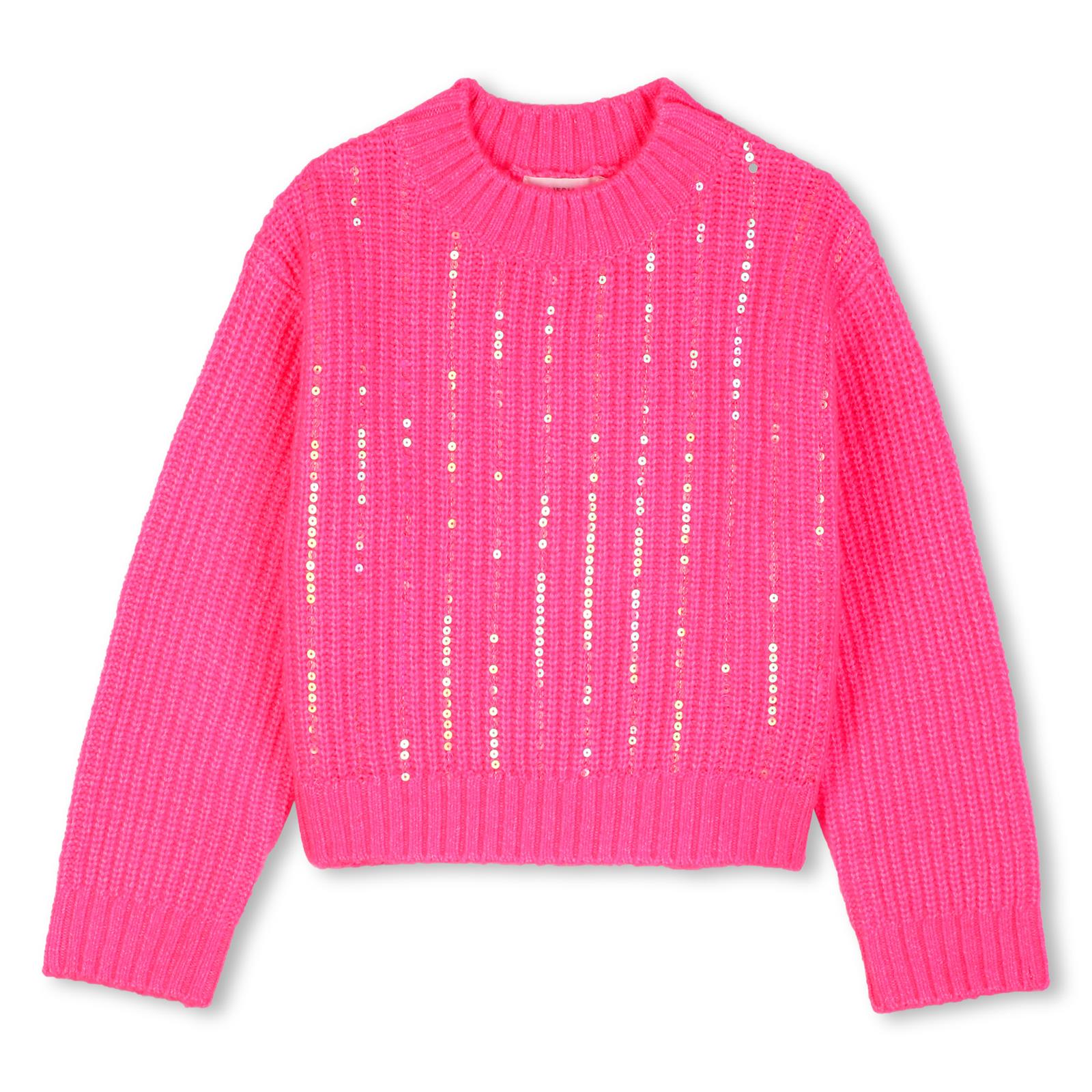Maglione in maglia con righe di paillettes ricamate between ribs sul davanti. U22561 47A BILLIE BLUSH KIDS
