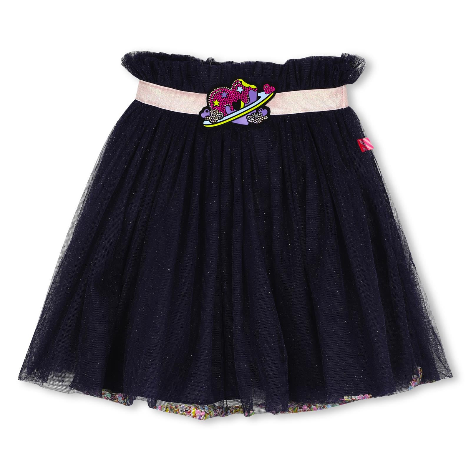 Gonna in mesh, applicazione in vita con strass con vita elastica, elementi fantasia nel mesh. U22578 85T BILLIE BLUSH KIDS