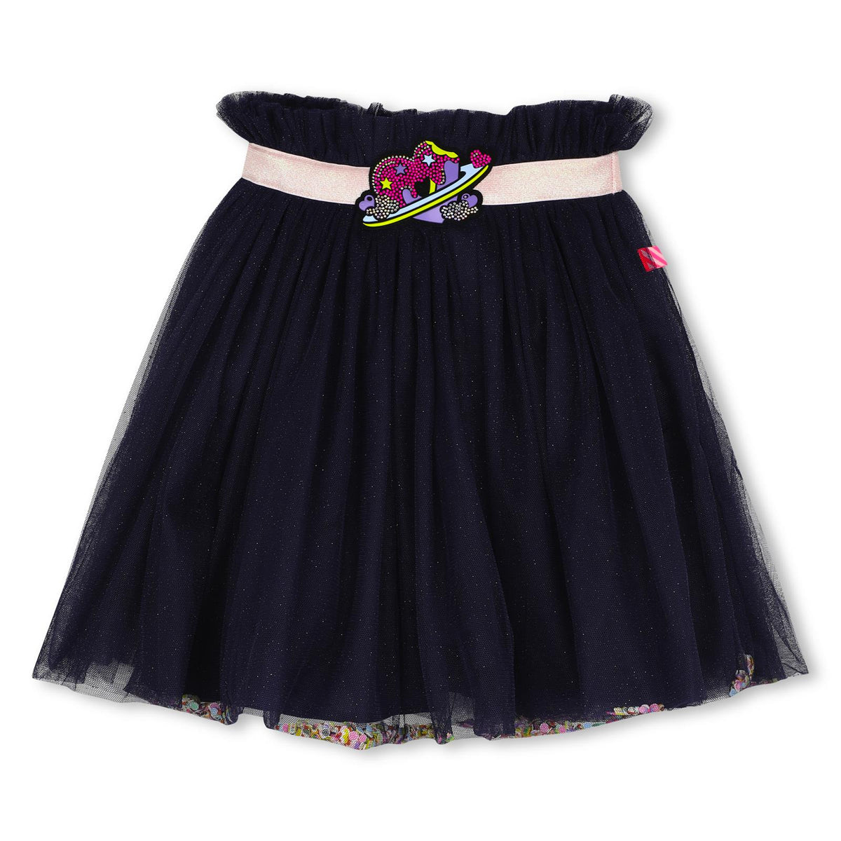 Gonna in mesh, applicazione in vita con strass con vita elastica, elementi fantasia nel mesh. U22578 85T BILLIE BLUSH KIDS