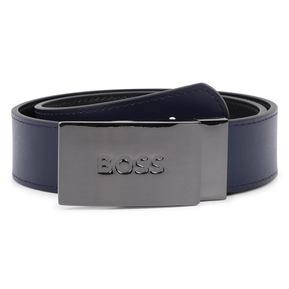 Reversible cintura in cow leather con engraved brand metal buckle. Painted edges for better finishing. Mineral tanning. Sold in a branded woven bag J53151 09B BOSS KIDSWEAR