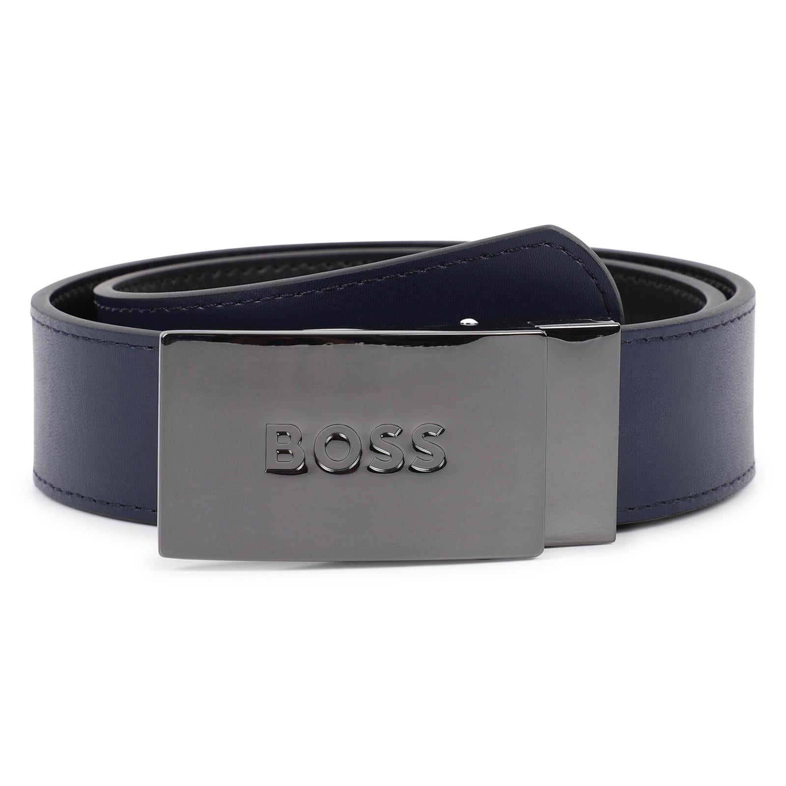 Reversible cintura in cow leather con engraved brand metal buckle. Painted edges for better finishing. Mineral tanning. Sold in a branded woven bag J53151 09B BOSS KIDSWEAR