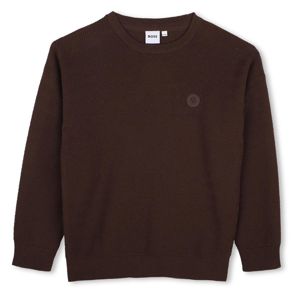 Knit felpa con fantasia stitch patterns. Double b rubber badge sul chest. Raiser boss. J53392 343 BOSS KIDSWEAR
