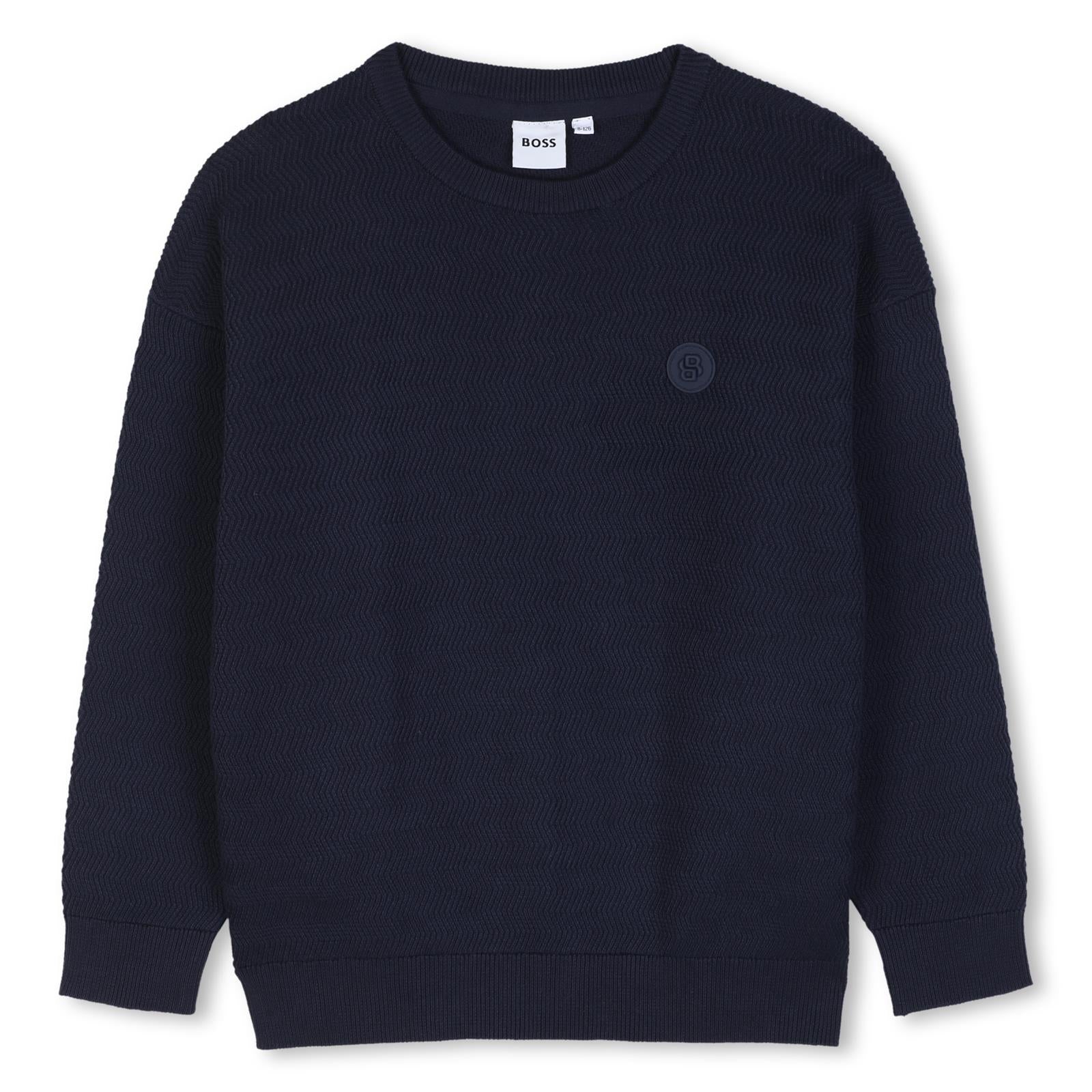 Knit felpa con fantasia stitch patterns. Double b rubber badge sul chest. Raiser boss. J53392 849 BOSS KIDSWEAR