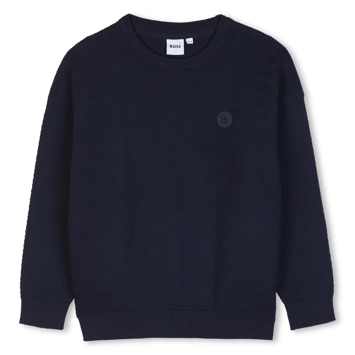 Knit felpa con fantasia stitch patterns. Double b rubber badge sul chest. Raiser boss. J53392 849 BOSS KIDSWEAR