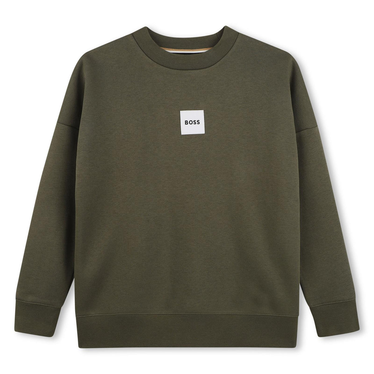 Sweatshirt in fleece, cotton, polyester. Round collar, boss woven label centered on chest. J53394 63D BOSS KIDSWEAR