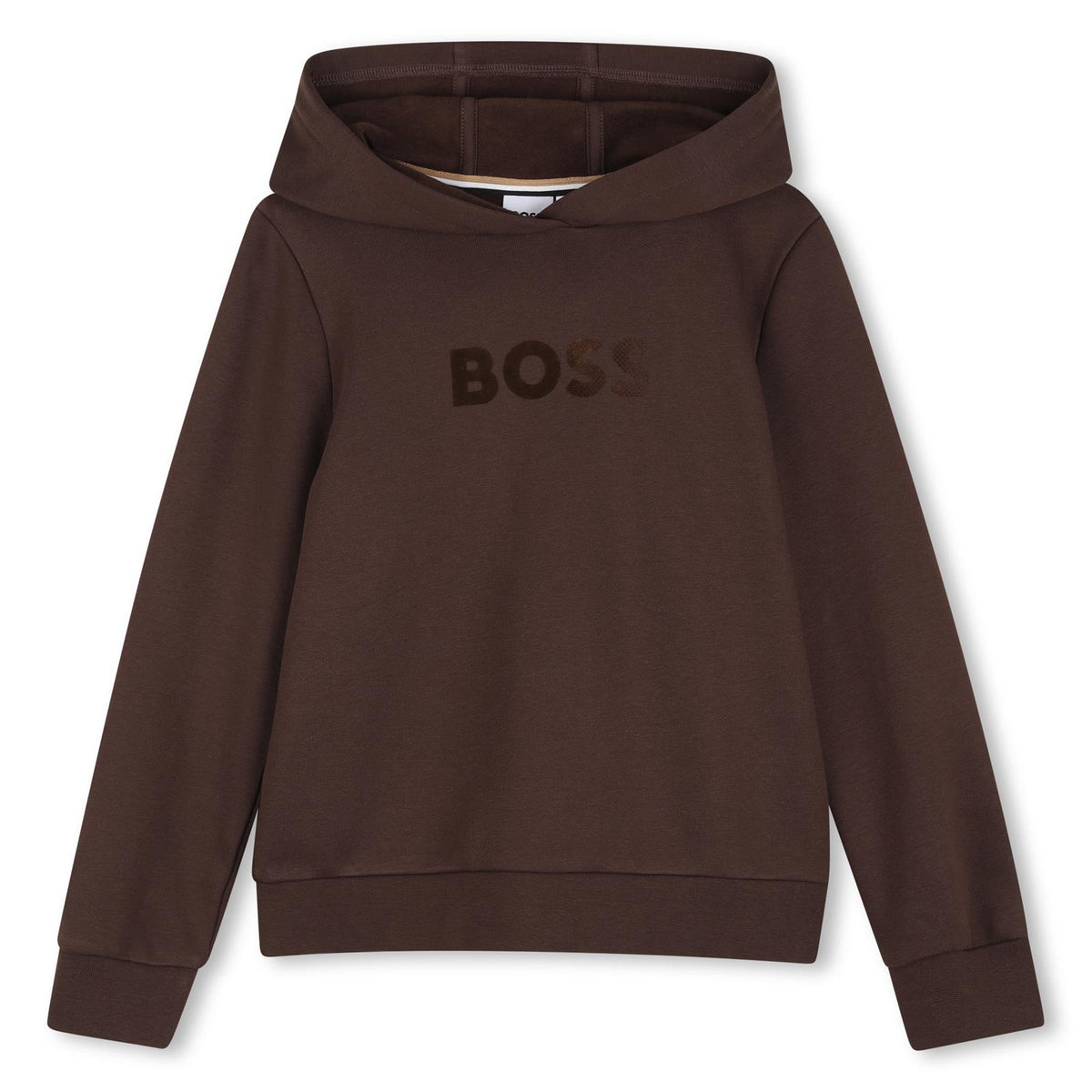 Con cappuccio sweatshirt in fleece, cotton, polyester. Large boss flock logo centered on chest. Davanti tasca. J53400 343 BOSS KIDSWEAR