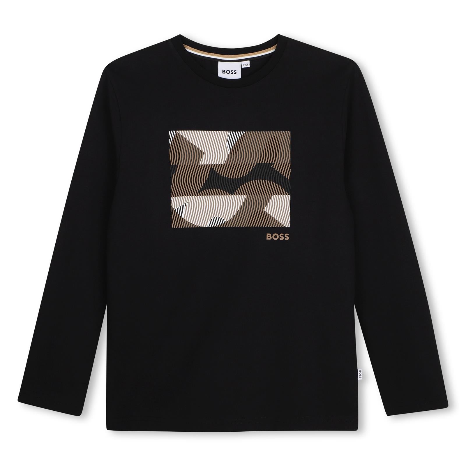 Long-sleeved jersey t-shirt con reworked logo centered on chest. J53406 09B BOSS KIDSWEAR
