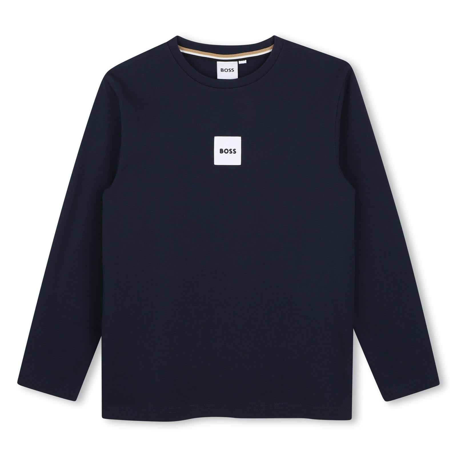 Long-sleeved t-shirt in jersey, cotton. Boss woven label centered on chest. J53408 849 BOSS KIDSWEAR