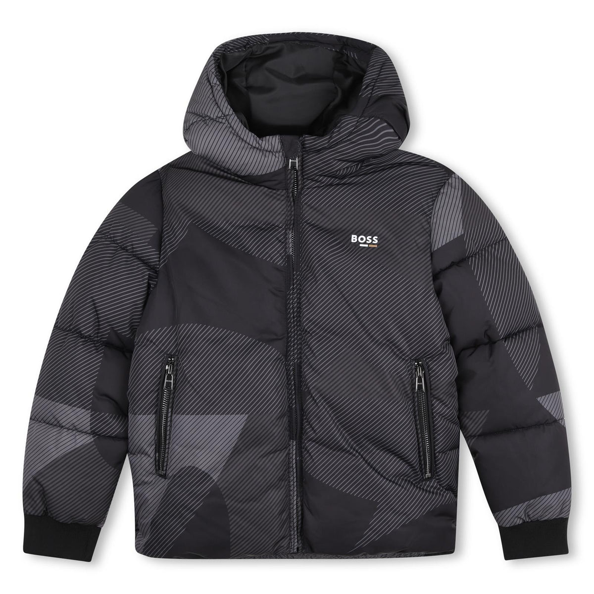 Polyester con cappuccio jacket. Chiusura con zip. Zip tasche/ boss logo sul chest in iconic colors. Full polyester fodera. J53441 09B BOSS KIDSWEAR