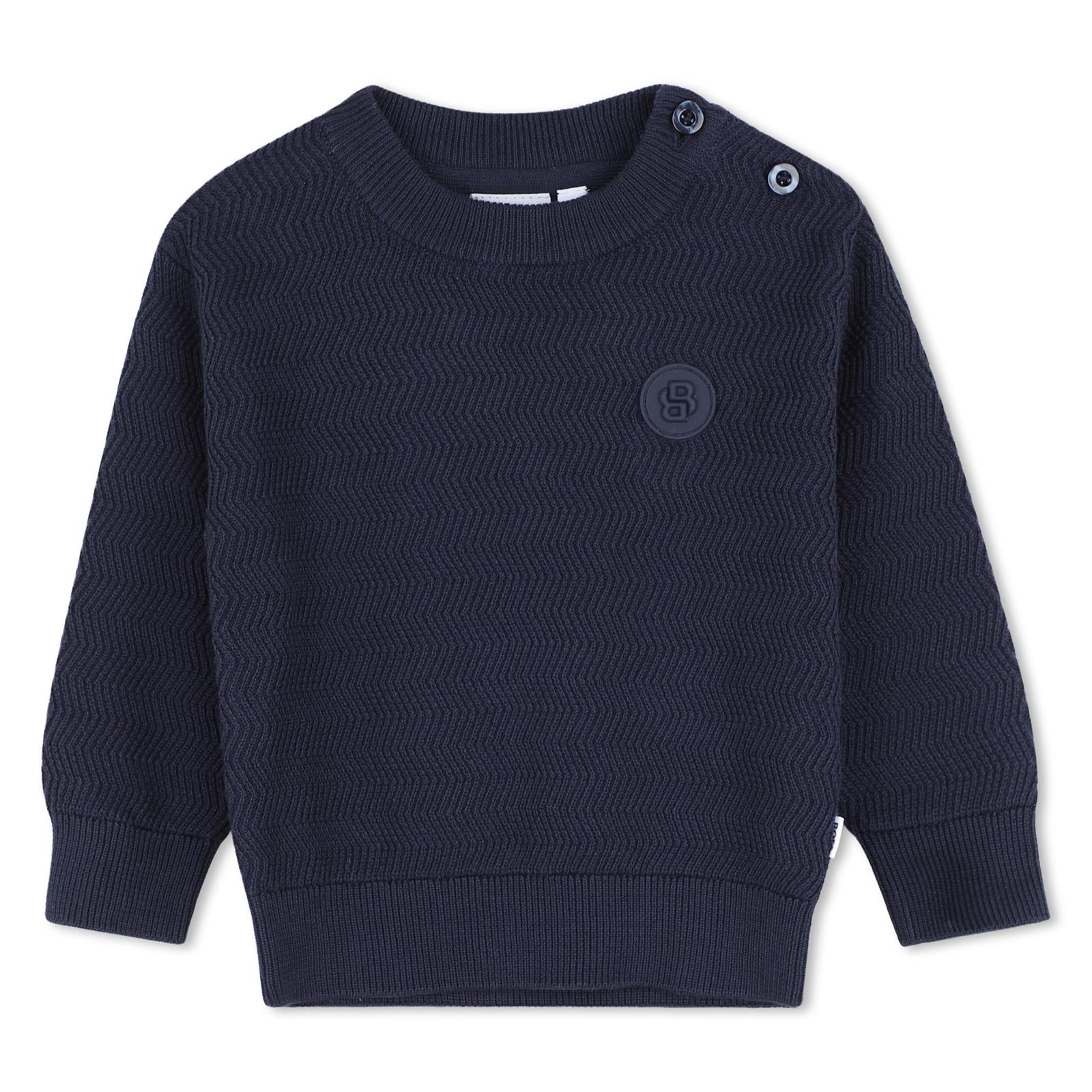 Knit felpa con fantasia stitch patterns. Double b rubber badge sul chest. Raiser boss. J53486 849 BOSS KIDSWEAR