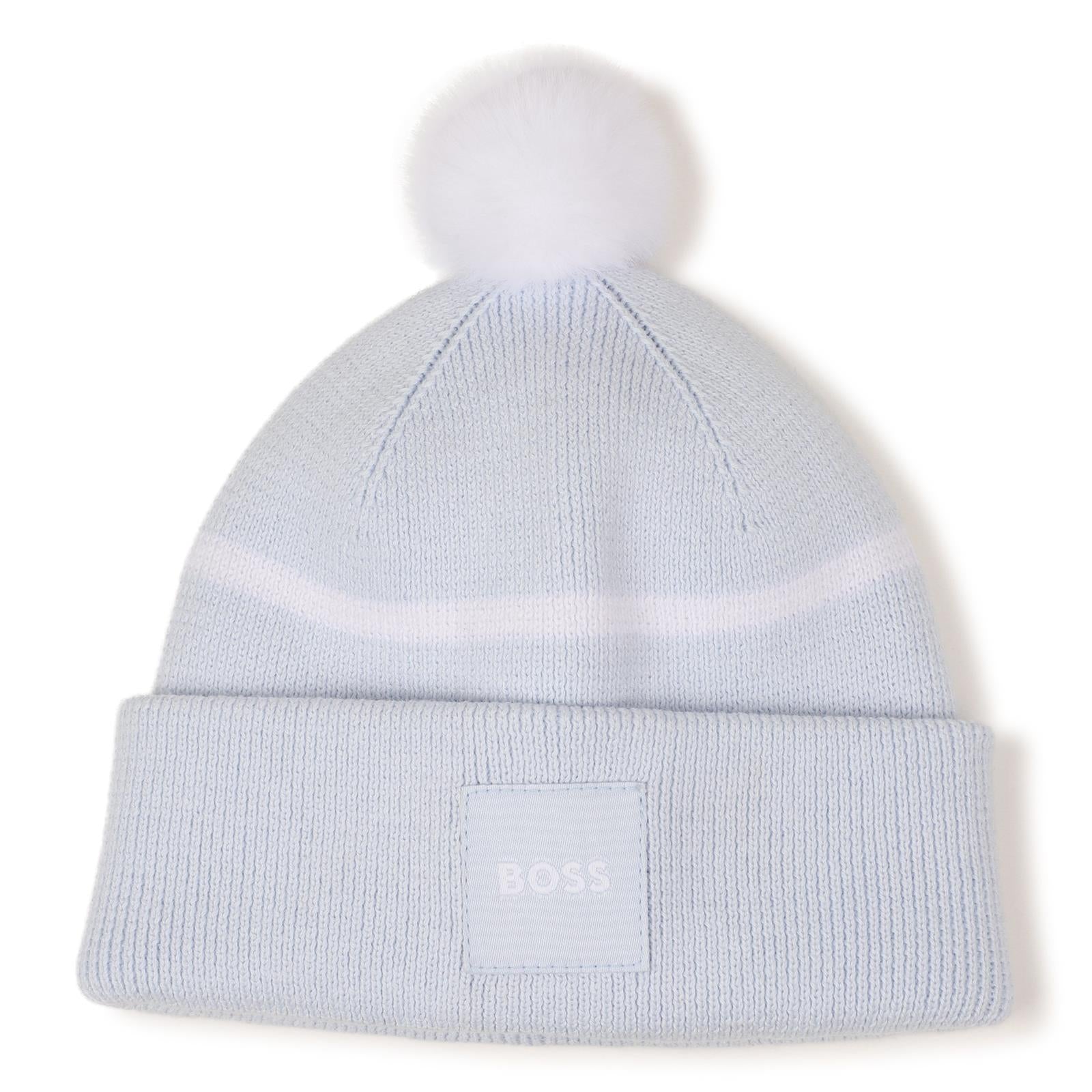 Knit beanie in double layer con pompom. Branded woven label. 100% cotton from organic farming. J53566 771 BOSS KIDSWEAR