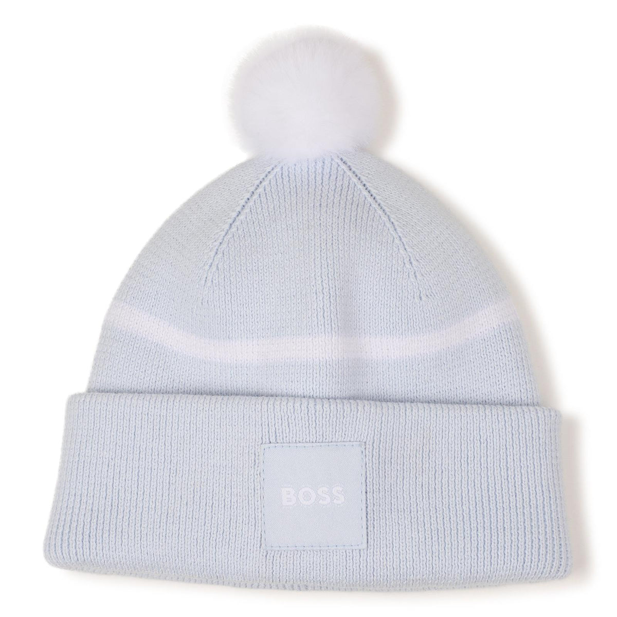 Knit beanie in double layer con pompom. Branded woven label. 100% cotton from organic farming. J53566 771 BOSS KIDSWEAR
