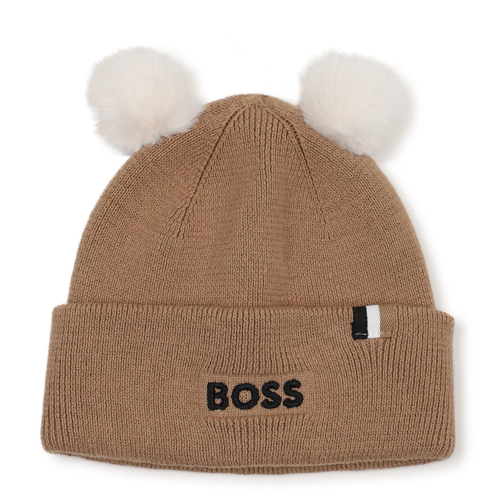 Knit beanie in double layer con pompom. Branded ricamo. Woven label con iconic stripes. J53567 269 BOSS KIDSWEAR