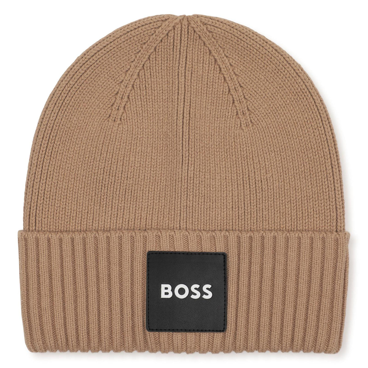 Knit beanie con branded badge. Mainly made in cotton, co/pa. Matched snood j53590 J53583 269 BOSS KIDSWEAR