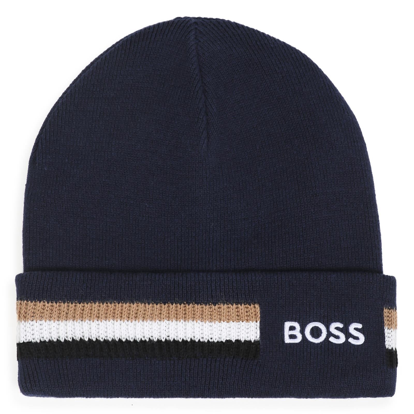 Knit beanie in double layer. Iconic stripes in jacquard e branded ricamo. 100% cotton J53586 849 BOSS KIDSWEAR