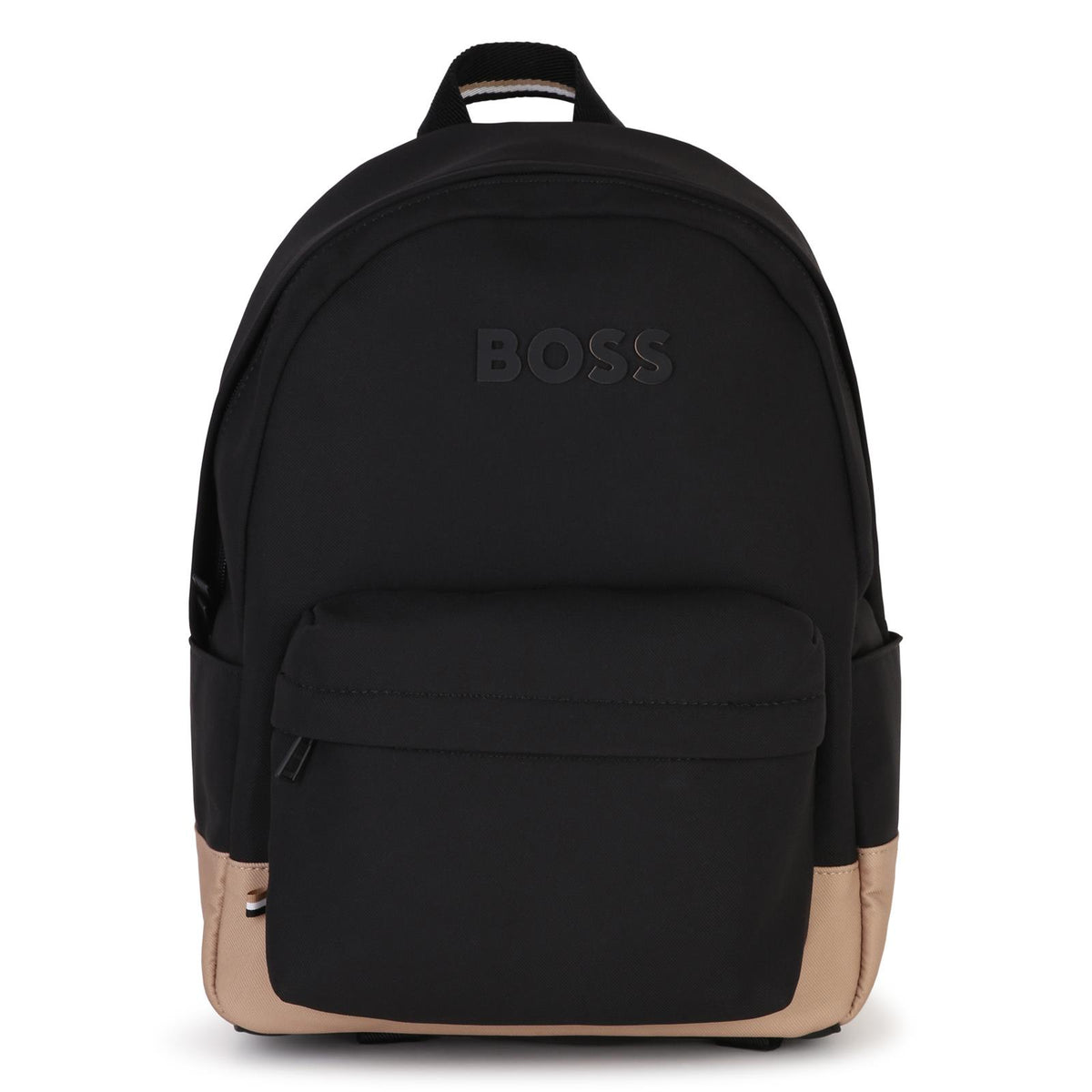 Backpack in matt weft fabric. Branded in silicone stampa con contrasted edges. Tricolor woven tab. Side tasche. Padded retro e spalla straps con mesh, for better comfort. Name label on retro. Chiusura con zip. Matched messenger bag j53594 e small bac J53598 09B BOSS KIDSWEAR