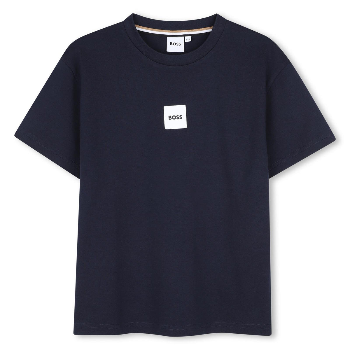Short-sleeved jersey t-shirt, cotton. Woven label centered sul chest. Vestibilità morbida. J53604 849 BOSS KIDSWEAR