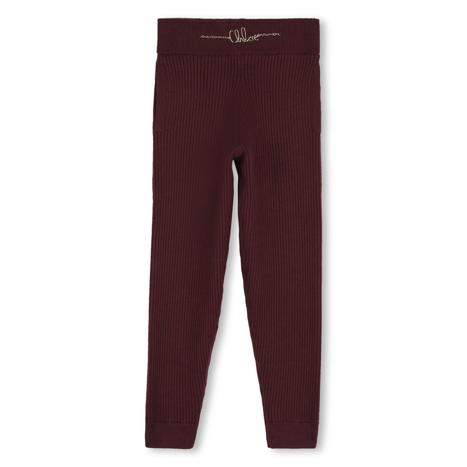 In maglia pantaloni containing 80% of cotton from organic farming e 20% cashmere, side seam tasche, elastico fondo legs e cintura embellished con handwritting chloe metal logo chain on davanti. C21261 94E CHLOE KIDS