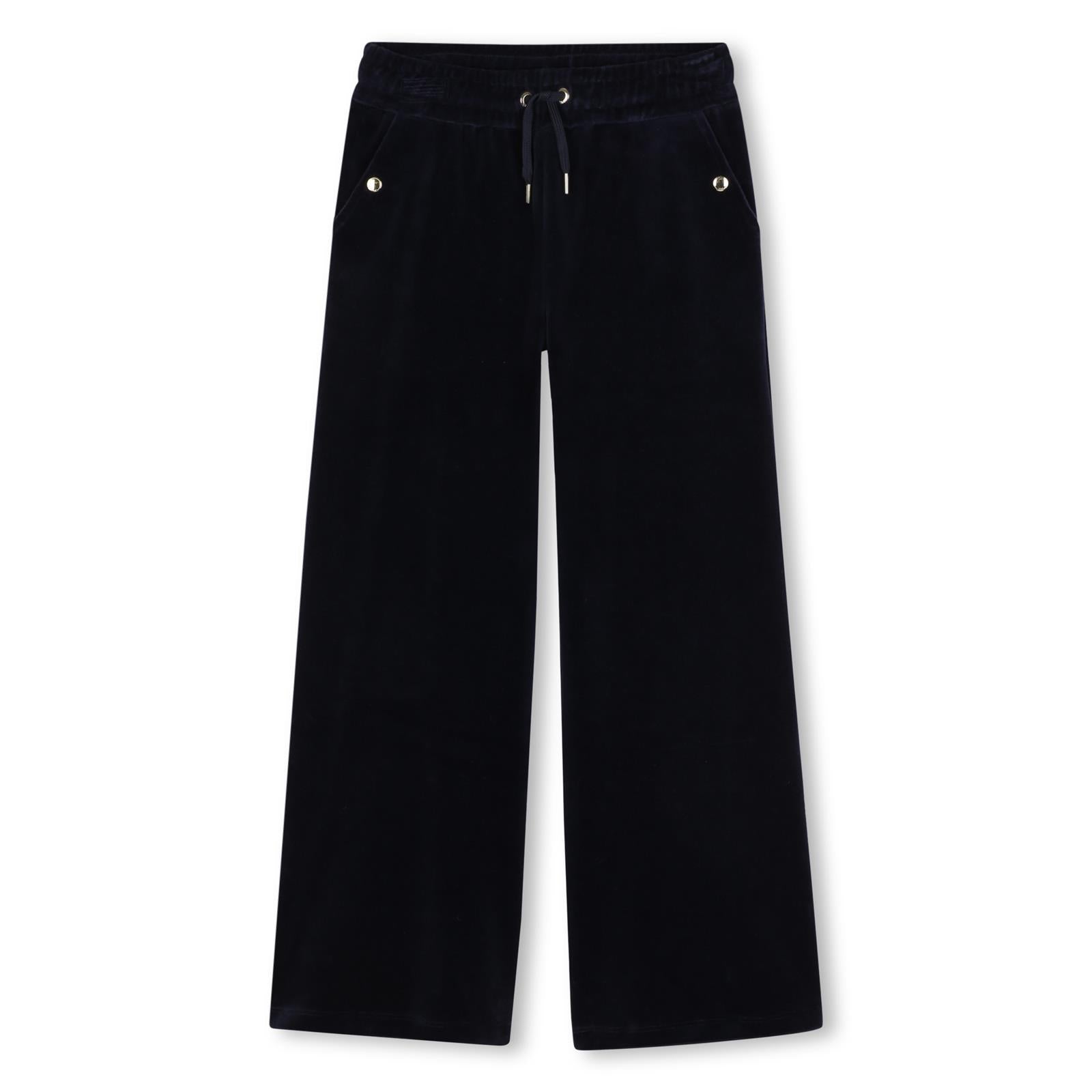 Velluto pantaloni, containing cotton from organic farming, vita elastica con eyelets e coulisse ends in metal chloe branded, chloe metal snap buttons on davanti, ricamato chloé logo on retro. C21263 859 CHLOE KIDS