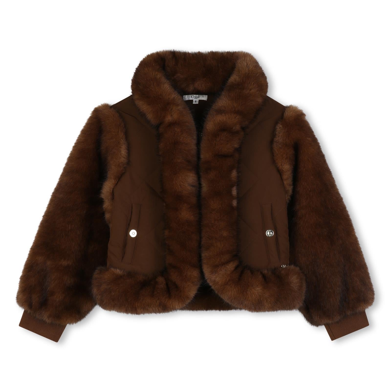 Jacket in eco-pelliccia e polyester e polyamide fabric, costina cuff, polyester twill fodera, zipped chiusura, chloe metal plate on davanti. C21279 33F CHLOE KIDS