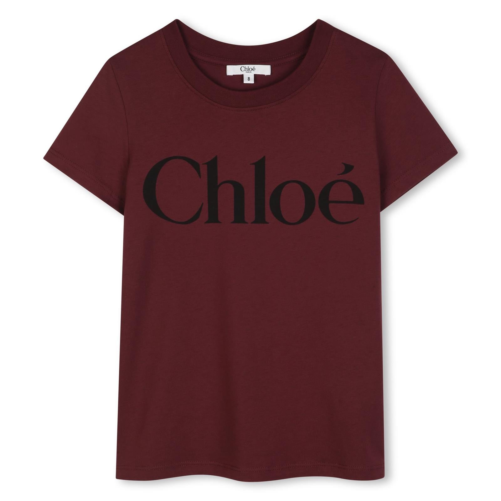 T-shirt in jersey containing cotton from organic farming, chloé logo printed on davanti. C21301 94E CHLOE KIDS