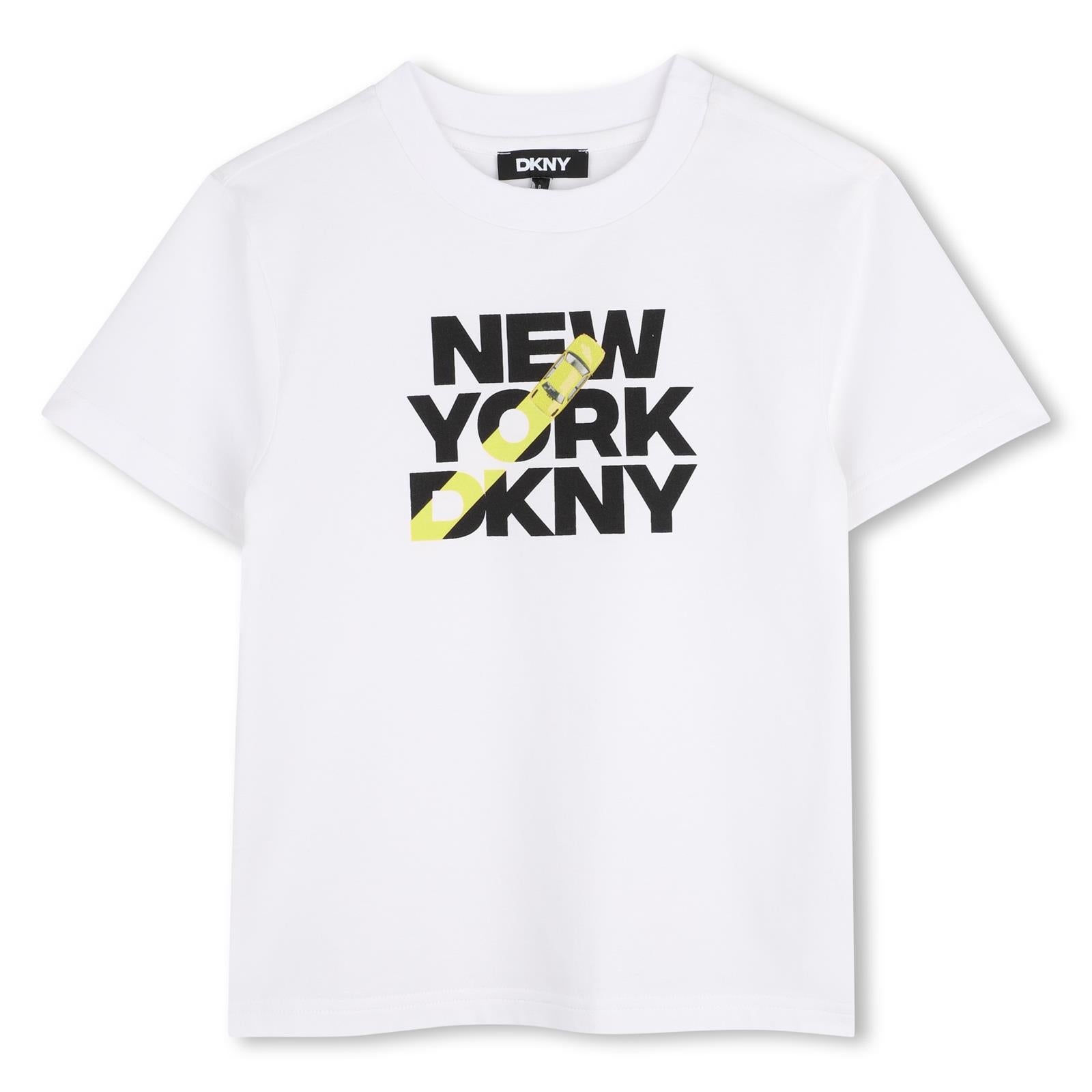 Maniche corte t-shirt in jersey 100% cotton from organic farming. Printed dkny illustrazione sul davanti. D62873 10P DKNY KIDS
